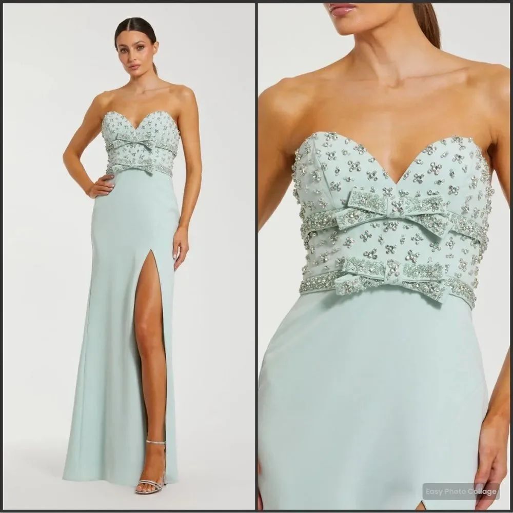 MAC DUGGAL 2285 Green Strapless Rhinestone Bodice Crepe Gown
